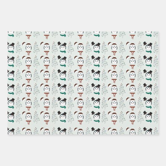Schattigee pinguïns en moderne kerstbomen kerst inpakpapier vel (Voorkant 3)