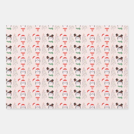 Schattigee pinguïns en moderne kerstbomen kerst inpakpapier vel (Voorkant 2)