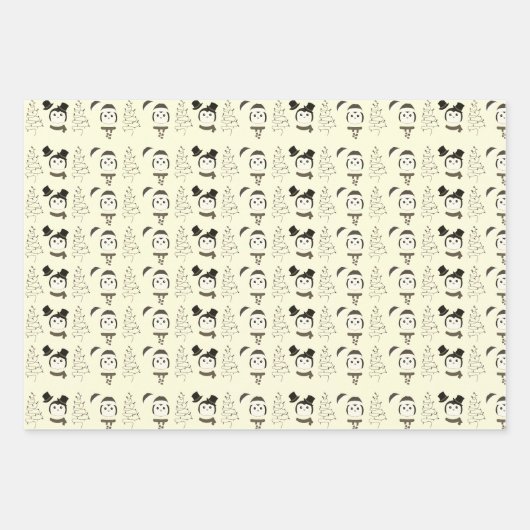 Schattigee pinguïns en moderne kerstbomen kerst inpakpapier vel (Voorkant)