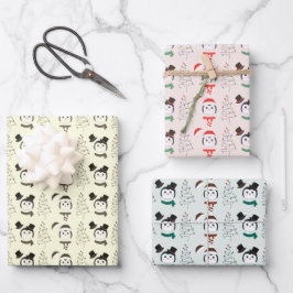Schattigee pinguïns en moderne kerstbomen kerst inpakpapier vel