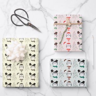 Schattigee pinguïns en moderne kerstbomen kerst inpakpapier vel