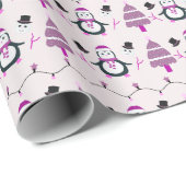 Schattigee pinguïns en Paarse kerstbomen kerst Cadeaupapier (Rol Hoek)