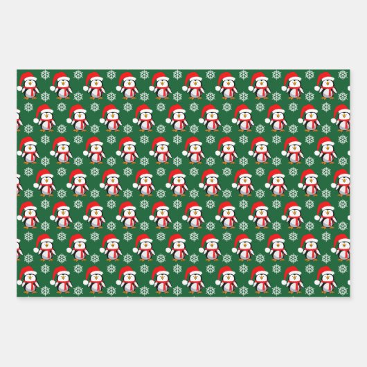 Schattigee pinguïns en sneeuwvlokken Kerstmis Inpakpapier Vel (Voorkant 3)
