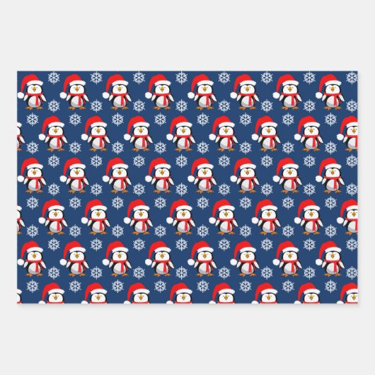 Schattigee pinguïns en sneeuwvlokken Kerstmis Inpakpapier Vel (Voorkant)