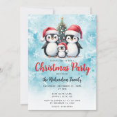 Schattigee pinguïns familie feestelijk kerstfeest kaart (Voorkant)