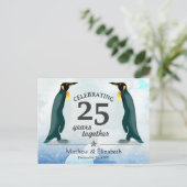 Schattigee pinguïns in de sneeuw | 25e bruiloft Ju Briefkaart (Staand voorkant)