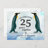 Schattigee pinguïns in de sneeuw | 25e bruiloft Ju Briefkaart (Voorkant / Achterkant)