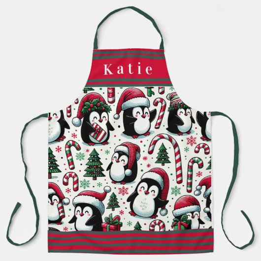 Schattigee Pinguïns in Kerstmis Santa Hats Schort (Voorkant)