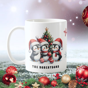 Schattigee pinguïns in rode kerstmutsen Familie Ke Koffiemok