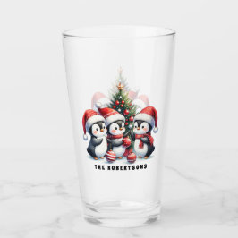 Schattigee pinguïns in Santa Hats Gepersonaliseerd Glas