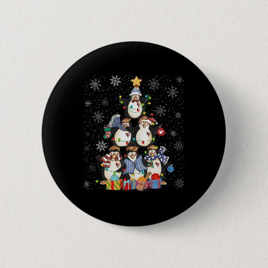 Schattigee Pinguïns Kerstboom Verlicht Dier Kinder Ronde Button 5,7 Cm (Voorkant)