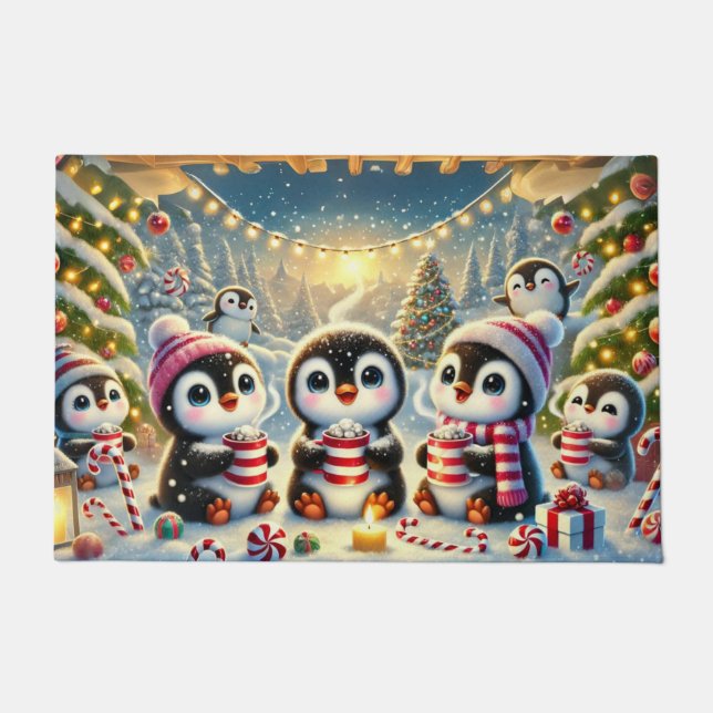 Schattigee pinguïns kerstdelen deurmat (Voorkant)