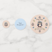 Schattigee pinguïns met naam en tweetalige tekst confetti (Voorkanten)