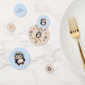 Schattigee pinguïns met naam en tweetalige tekst confetti (Groep)