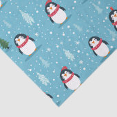 Schattigee pinguïns op lichtblauw met sneeuwvlokke tissuepapier (Detail)
