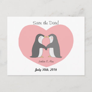 Schattigee pinguïns paar save the date Briefkaart