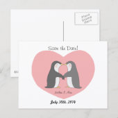 Schattigee pinguïns paar save the date Briefkaart (Voorkant / Achterkant)