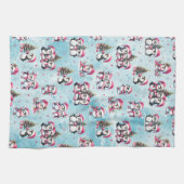 Schattigee Pinguïns Patroon Blauw en Roze Kerst Theedoek (Horizontaal)