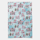 Schattigee Pinguïns Patroon Blauw en Roze Kerst Theedoek (Verticaal)
