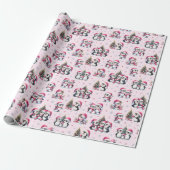 Schattigee Pinguïns Patroon Roze Kerst Cadeaupapier (Uitgerold)