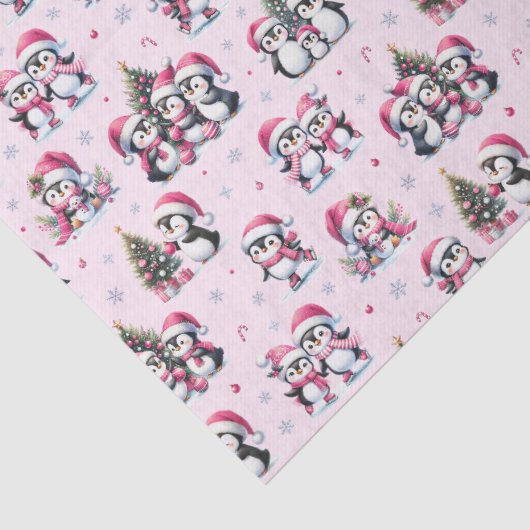 Schattigee Pinguïns Patroon Roze Kerst Tissuepapier (Detail)