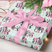 Schattigee pinguïns patroonmunt en roze kerst cadeaupapier