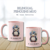 Schattigee pinguïns roze aangepaste tweetalige tek mok