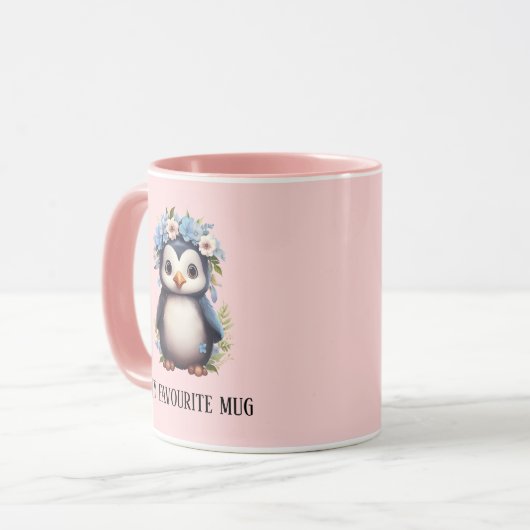 Schattigee pinguïns roze aangepaste tweetalige tek mok (Voorkant links)