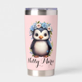 Schattigee Pinguïns Roze Custom Naam & Initialen Geïsoleerde Drinkbeker (Voorkant)