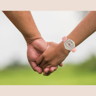 Schattigee Pinguïns Roze met Naam en Initialen Horloge