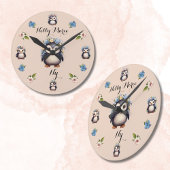 Schattigee Pinguïns Roze Naam en Initialen Ronde Klok