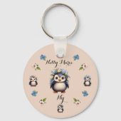 Schattigee Pinguïns Roze Naam en Initialen Sleutelhanger (Voorkant)