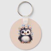 Schattigee Pinguïns Roze Naam en Initialen Sleutelhanger (Achterkant)