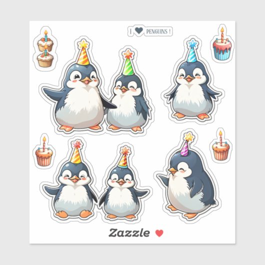 Schattigee Pinguïns Scrapbook Verjaardag Sticker (Vel)