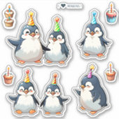 Schattigee Pinguïns Scrapbook Verjaardag Sticker (Voorkant)