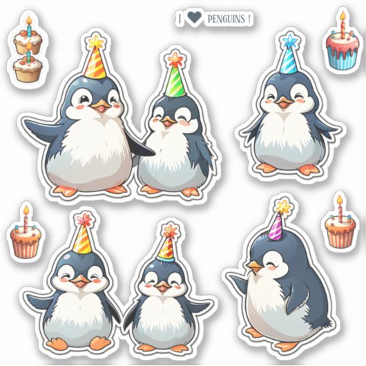 Schattigee Pinguïns Scrapbook Verjaardag Sticker (Voorkant)