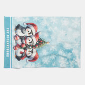 Schattigee Pinguïns Snowy Blue Gepersonaliseerde K Theedoek (Horizontaal)