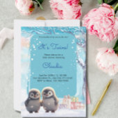 Schattigee Pinguïns Twins Winterblauw Baby shower Kaart