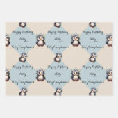 Schattigee Pinguïns voor Meisje Tweetalig Gelukkig Inpakpapier Vel (Voorkant)