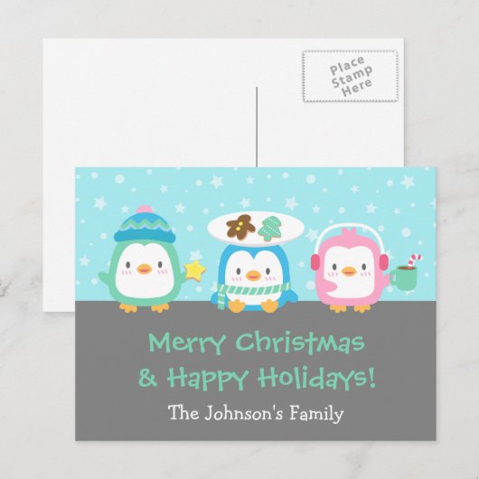 Schattigee Pinguïns Vrolijk Kerstfeest Groeten Bri Feestdagenkaart (Voorkant / Achterkant)