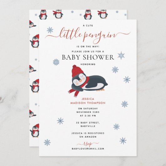 Schattigee Pinguïns Winter Baby shower Kaart (Voorkant / Achterkant)