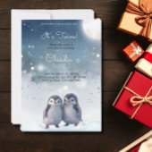 Schattigee Pinguïns Winter Blauwe Sneeuwtweeling B Kaart