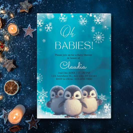 Schattigee Pinguïns Winter Snow Triplets Baby show Kaart