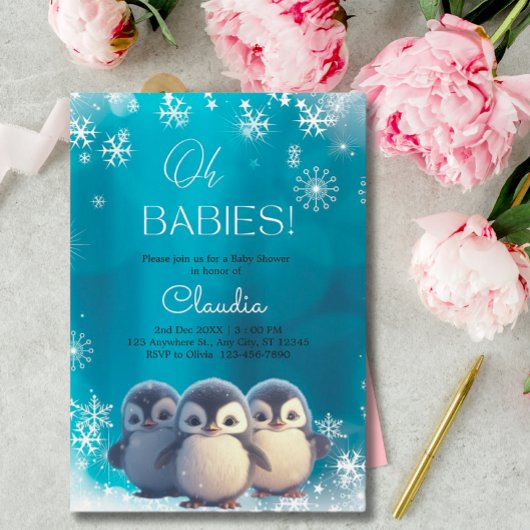Schattigee Pinguïns Winter Snow Triplets Baby show Kaart