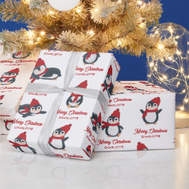 Schattigee Pinguïns Winter Vrolijk Kerstfeest Cust Cadeaupapier