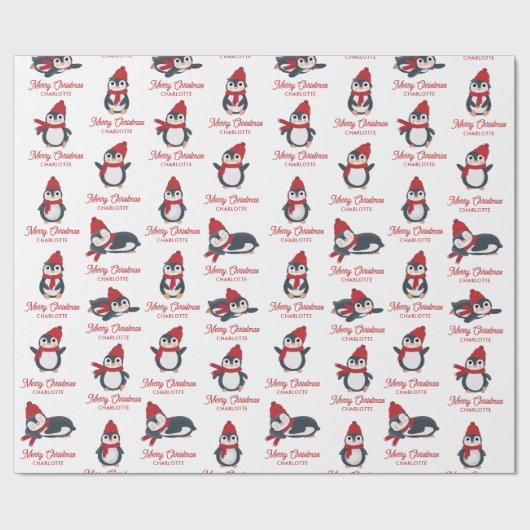 Schattigee Pinguïns Winter Vrolijk Kerstfeest Cust Cadeaupapier (Vlak)
