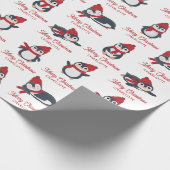 Schattigee Pinguïns Winter Vrolijk Kerstfeest Cust Cadeaupapier (Hoek)