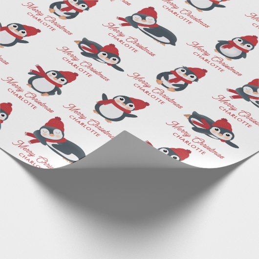 Schattigee Pinguïns Winter Vrolijk Kerstfeest Cust Cadeaupapier (Hoek)