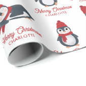 Schattigee Pinguïns Winter Vrolijk Kerstfeest Cust Cadeaupapier (Rol Hoek)