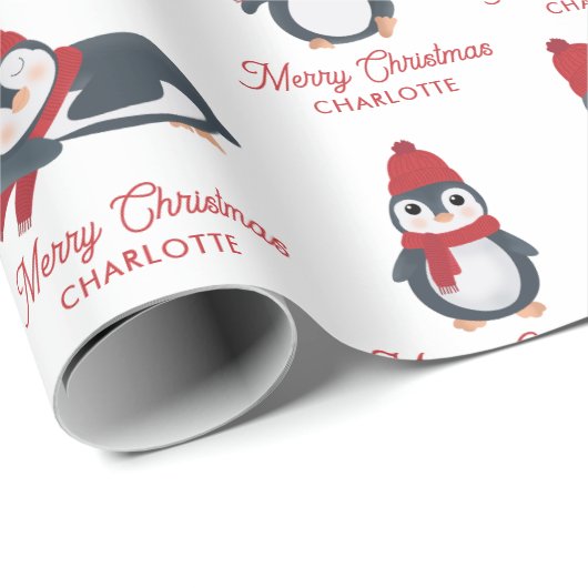 Schattigee Pinguïns Winter Vrolijk Kerstfeest Cust Cadeaupapier (Rol Hoek)
